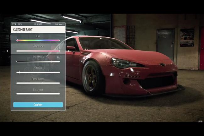 Need for speed un zoom sur le menu des modifications 