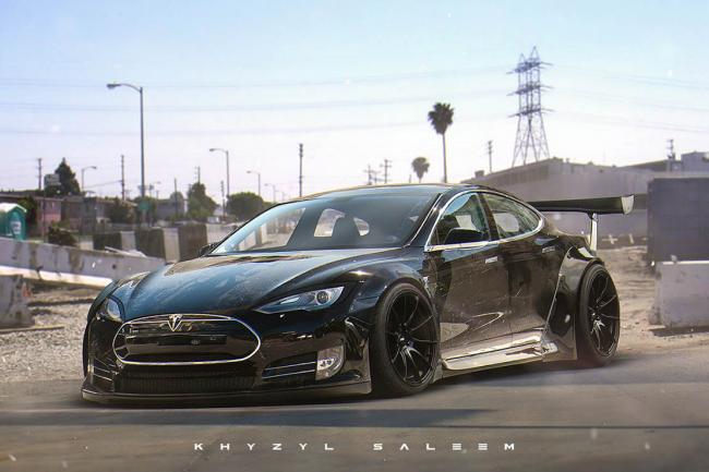 La tesla model s imaginee avec un kit liberty walk 