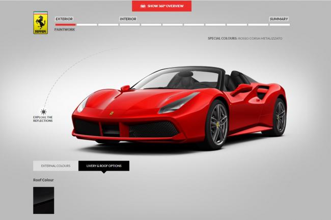 Le configurateur de la ferrari 488 spider est en ligne 