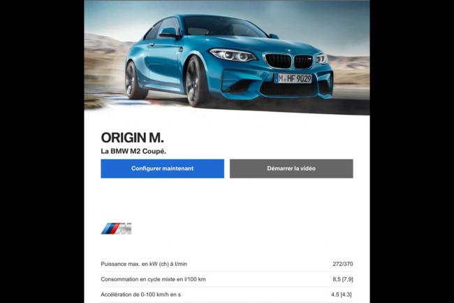 Bmw m2 elle se montre en avance sur le site internet de la marque 