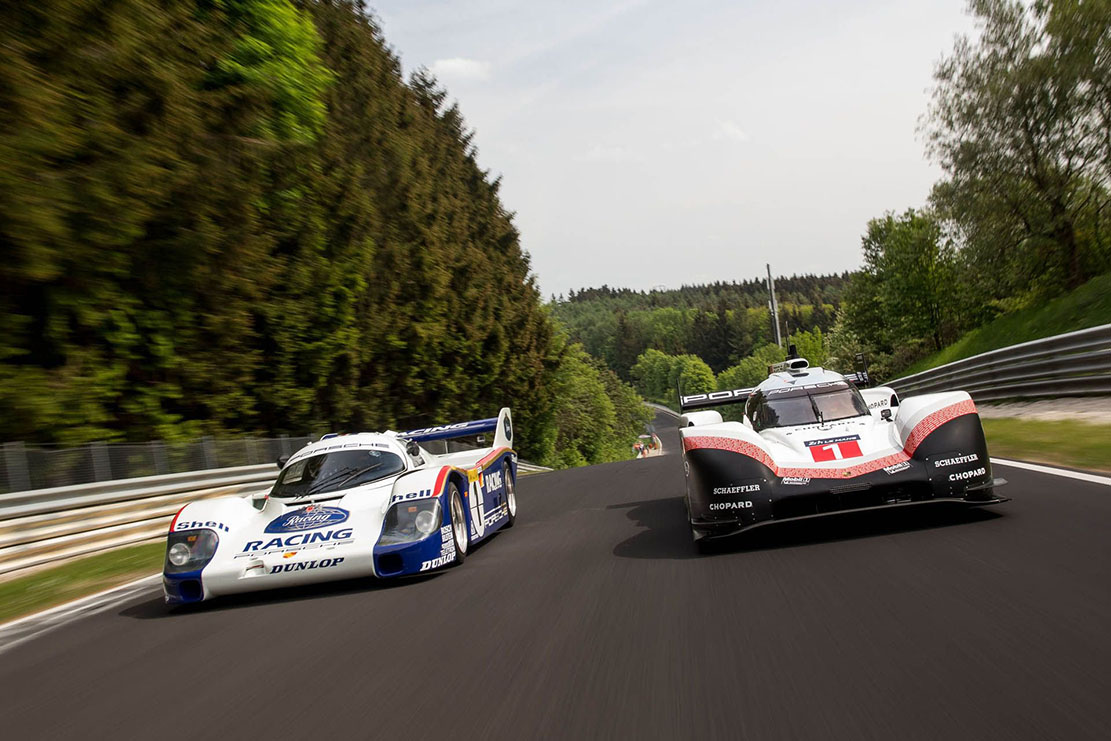 Image principale de l'actu: La porsche 919 hybrid evo aux cotes de la porsche 956 sur le nurburgring 