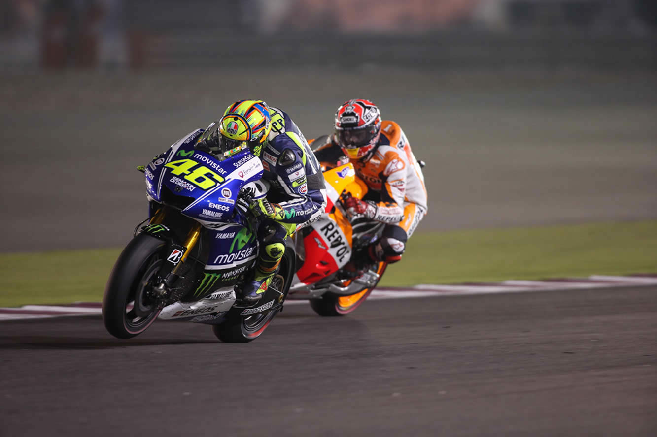 Moto gp 2014 rossi monte sur le podium pour le 1er gp du qatar 