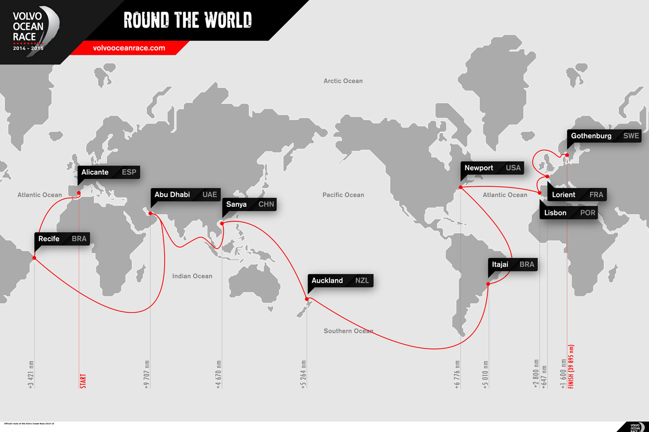 Image principale de l'actu: Le parcours de la volvo ocean race 2014 2015 